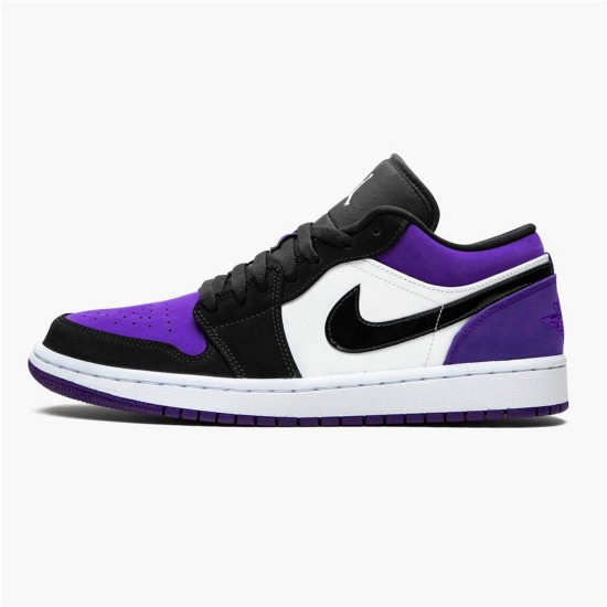 Jordan 1 Low Court Purple Vit/Svart-Court Lila Jordan Skor