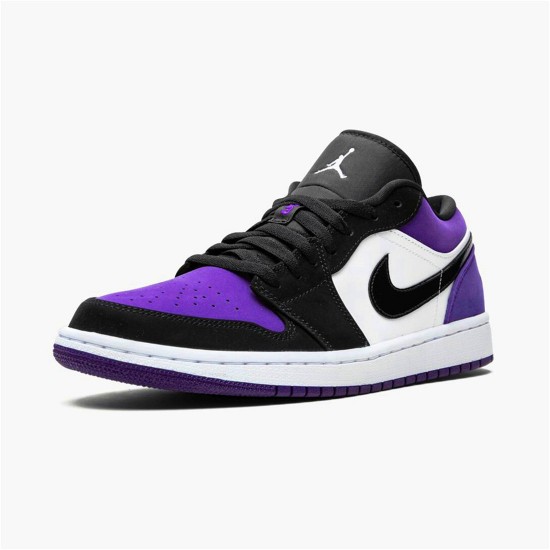 Jordan 1 Low Court Purple Vit/Svart-Court Lila Jordan Skor