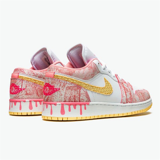 Jordan 1 Low Paint Drip Arctic Punch/Pale Vanilla-Vit Jordan Skor