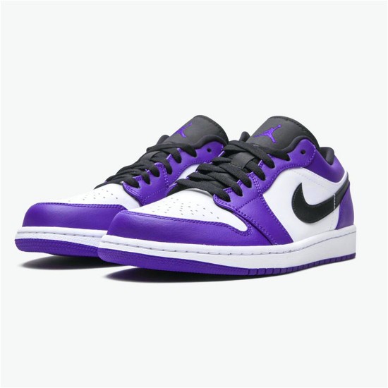 Jordan 1 Low Court Purple White Court Lila/Svart-Vit Jordan Skor