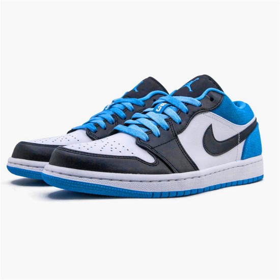 Jordan 1 Low Laser Blue Svart/Svart-Laser Blå-Vit Jordan Skor