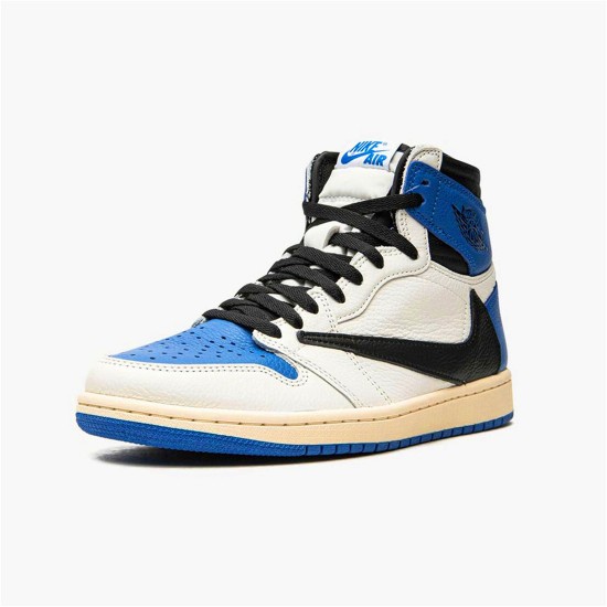 Jordan 1 High OG SP Fragment x Travis Scott Sail/Svart-Military Blå-Shy Rosa Jordan Skor