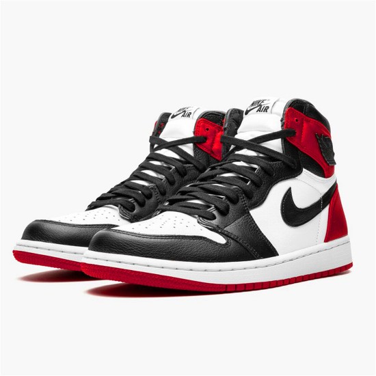 Jordan 1 High Satin Black Toe Svart/Vit-University Röd Jordan Skor