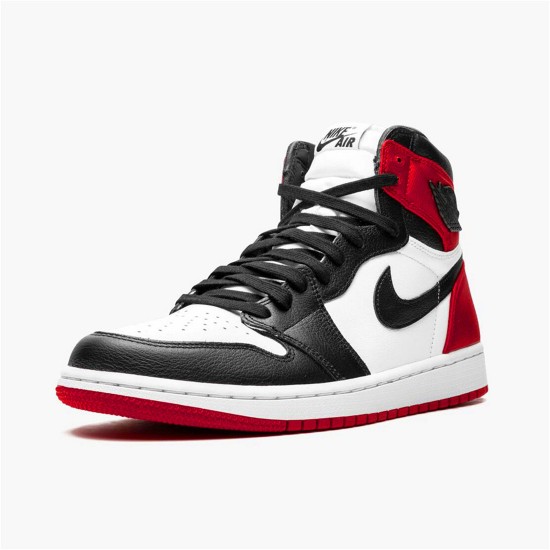 Jordan 1 High Satin Black Toe Svart/Vit-University Röd Jordan Skor