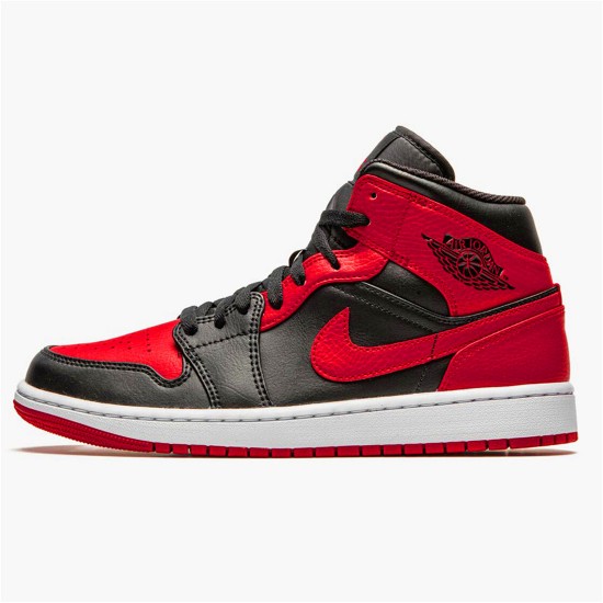 Jordan 1 Mid Banned (2020) Svart/University Röd-Svart-Whit Jordan Skor