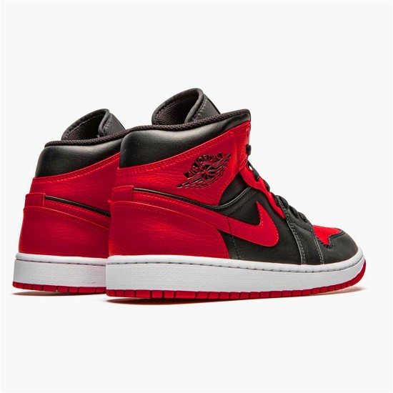 Jordan 1 Mid Banned (2020) Svart/University Röd-Svart-Whit Jordan Skor