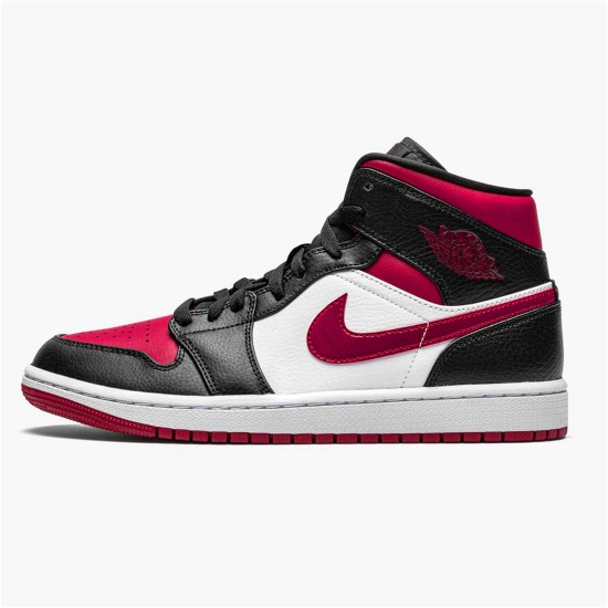 Jordan 1 Mid Bred Toe Svart/Noble Röd-Vit Jordan Skor