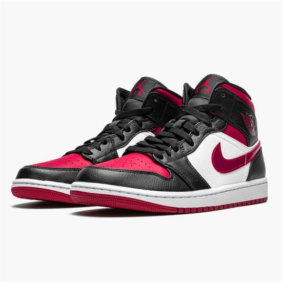 Jordan 1 Mid Bred Toe Svart/Noble Röd-Vit Jordan Skor