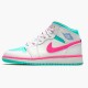 Jordan 1 Mid White Pink Green Soar Vit/Digital Rosa-Aurora Grön-Soar Jordan Skor