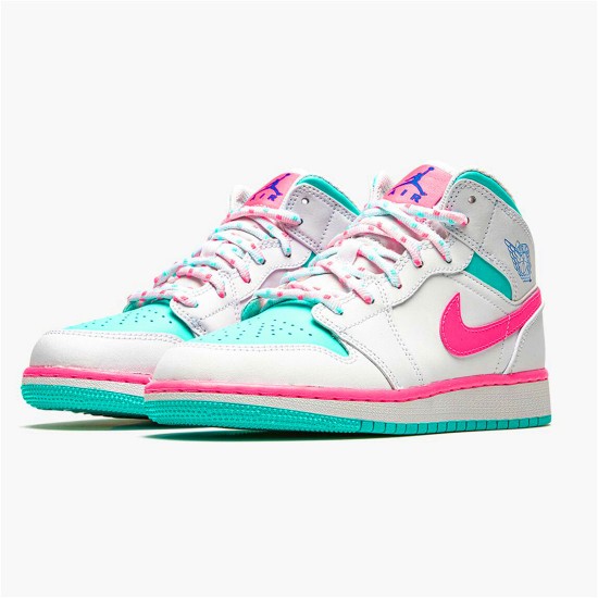 Jordan 1 Mid White Pink Green Soar Vit/Digital Rosa-Aurora Grön-Soar Jordan Skor