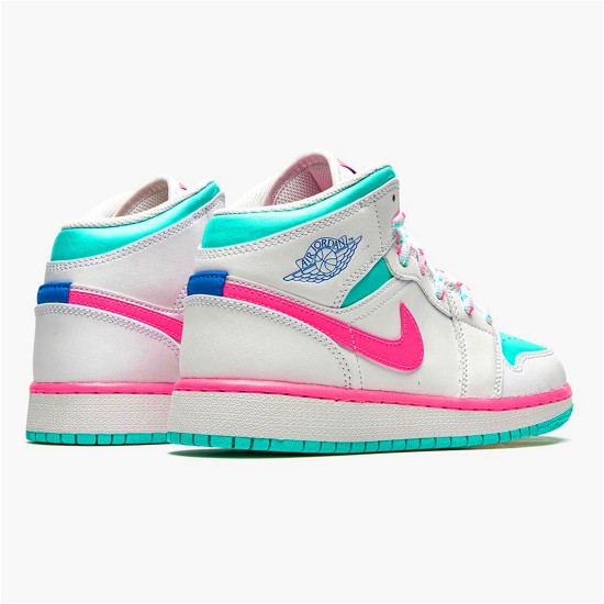 Jordan 1 Mid White Pink Green Soar Vit/Digital Rosa-Aurora Grön-Soar Jordan Skor