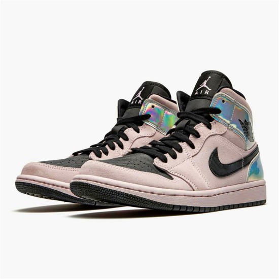 Jordan 1 Mid Dirty Powder Iridescent Barely Rose/Svart-Svart-Multi-Color Jordan Skor