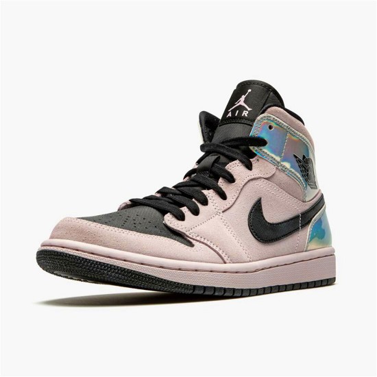 Jordan 1 Mid Dirty Powder Iridescent Barely Rose/Svart-Svart-Multi-Color Jordan Skor