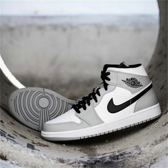 Jordan 1 Mid Light Smoke Grey Light Smoke Grå/Svart-Vit Jordan Skor