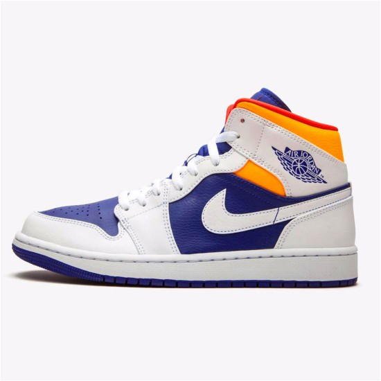 Jordan 1 Mid Royal Blue Laser Orange Vit/Deep Royal Blå-Track Röd-Laser Orange Jordan Skor