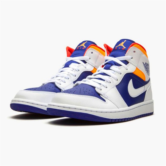 Jordan 1 Mid Royal Blue Laser Orange Vit/Deep Royal Blå-Track Röd-Laser Orange Jordan Skor