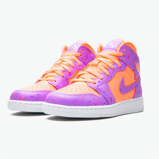 Jordan 1 Mid SE GS Atomic Pulse Orange Pulse/Atomic Violet/Laser Crimson/Voltage Lila/Vit Jordan Skor