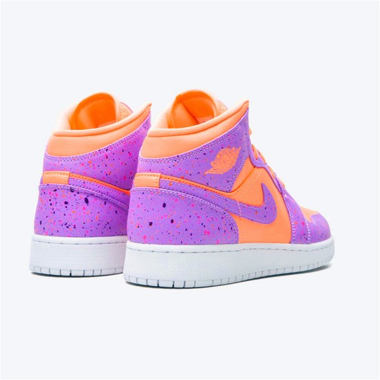 Jordan 1 Mid SE GS Atomic Pulse Orange Pulse/Atomic Violet/Laser Crimson/Voltage Lila/Vit Jordan Skor