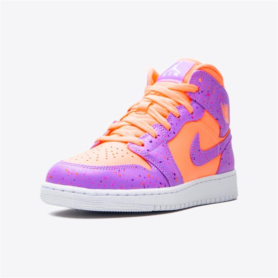 Jordan 1 Mid SE GS Atomic Pulse Orange Pulse/Atomic Violet/Laser Crimson/Voltage Lila/Vit Jordan Skor