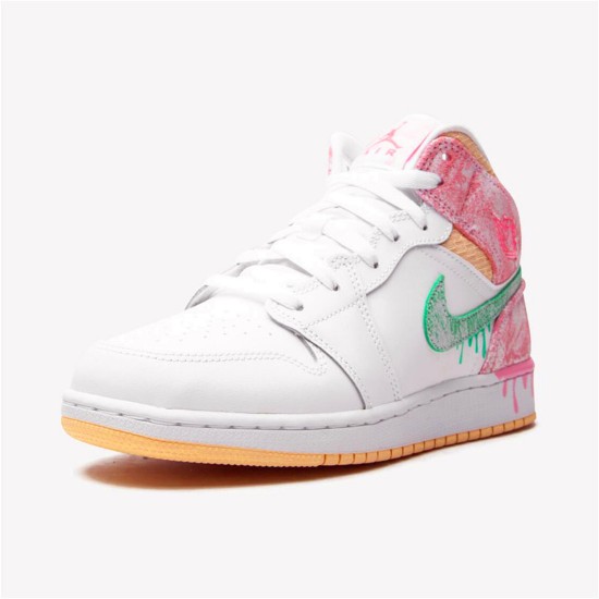 Jordan 1 Mid Paint Drip Vit/Grön Glow-Arctic Punch Jordan Skor