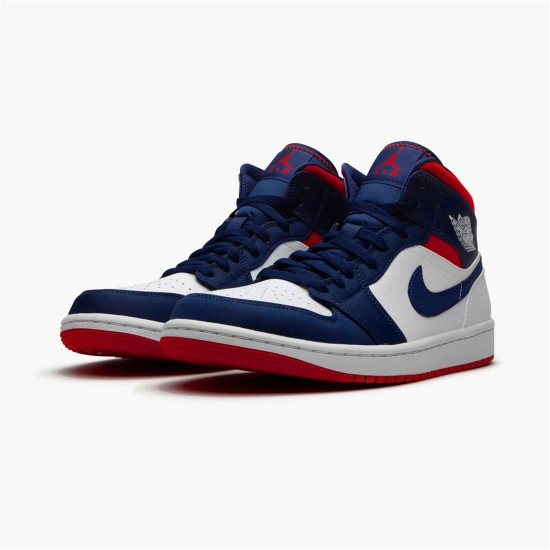 Jordan 1 Mid SE USA Vit/Varsity Röd-Midnight Navy Jordan Skor