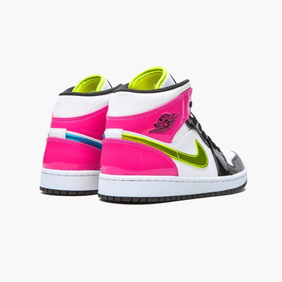 Jordan 1 Mid White Black Cyber Pink Vit/Svart-Cyber-Rosa Jordan Skor