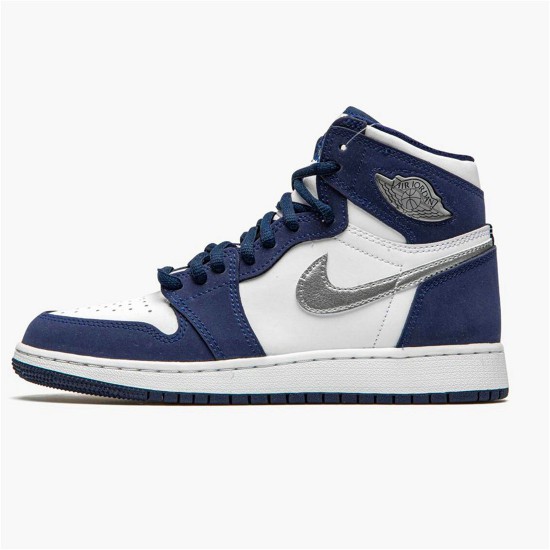 Jordan 1 High COJP Midnight Navy (2020) Vit/Metallic Silver-Midnight Navy Jordan Skor