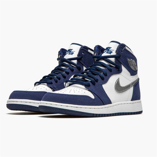 Jordan 1 High COJP Midnight Navy (2020) Vit/Metallic Silver-Midnight Navy Jordan Skor