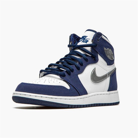 Jordan 1 High COJP Midnight Navy (2020) Vit/Metallic Silver-Midnight Navy Jordan Skor