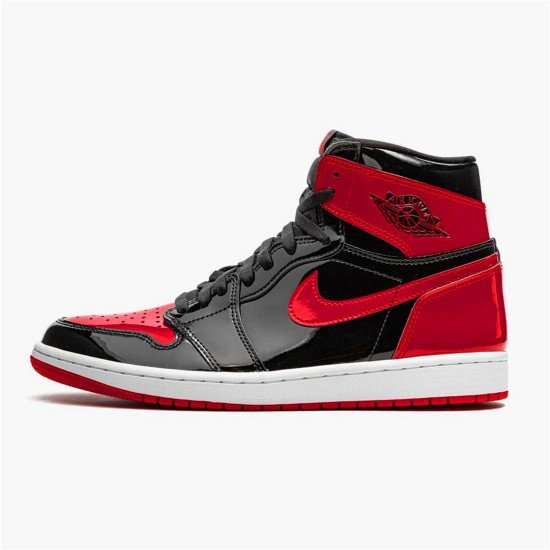 Jordan 1 High OG Patent Bred Svart/Vit-Varsity Röd Jordan Skor