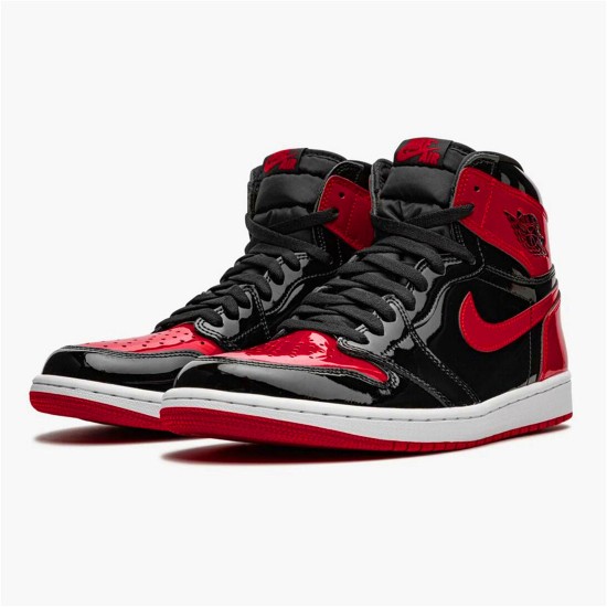 Jordan 1 High OG Patent Bred Svart/Vit-Varsity Röd Jordan Skor