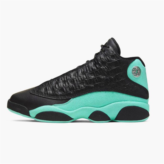 Jordan 13 Retro Black Island Green Svart/Metallic Silver-Island Grön Jordan Skor