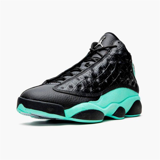 Jordan 13 Retro Black Island Green Svart/Metallic Silver-Island Grön Jordan Skor