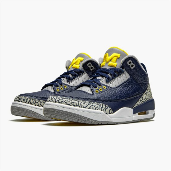 Jordan 3 Retro Michigan PE Svart/University Guld-Cement Grå Jordan Skor