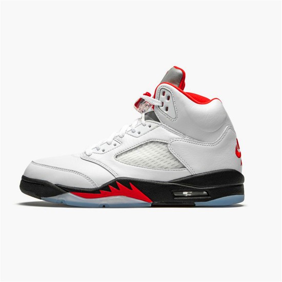 Jordan 5 Retro Fire Red Silver Tongue (2020) Vit/Svart-Metallic Silver-Fire Röd Jordan Skor