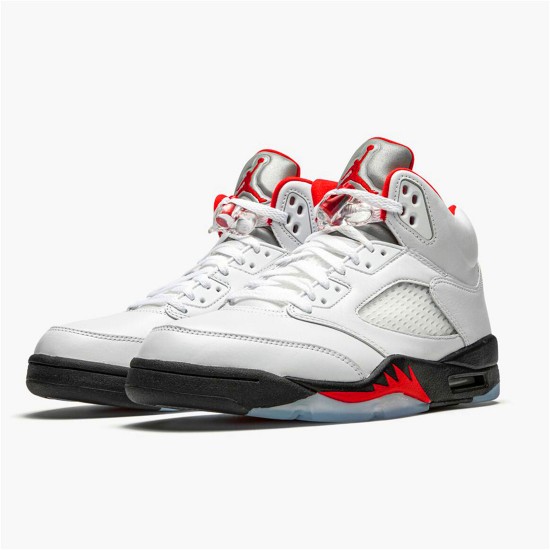 Jordan 5 Retro Fire Red Silver Tongue (2020) Vit/Svart-Metallic Silver-Fire Röd Jordan Skor