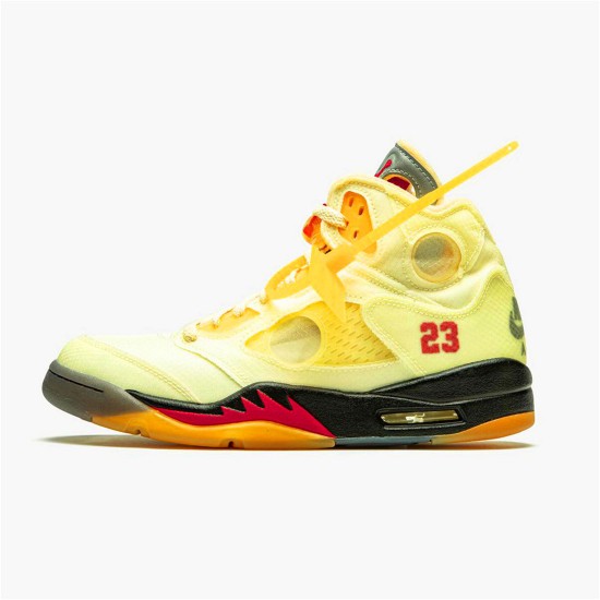 Jordan 5 Retro OFF-WHITE Sail Sail/Fire Röd-Muslin-Svart Jordan Skor