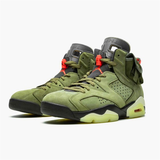 Jordan 6 Retro Travis Scott Medium Oliv/Svart-Sail-University Röd Jordan Skor